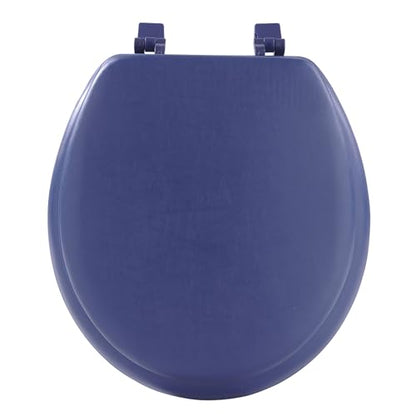 PowerSellerUSA Vinyl Round Soft Toilet Seat, Adjustable Hinges Toilet Seats with Non Slip Grip Tight Bumpers, Standard Heavy Duty Plastic Bathroom Toilet Seat Close Lid Set, Navy Blue - color: Navy Blue - Vinyl, size: 17" Standard