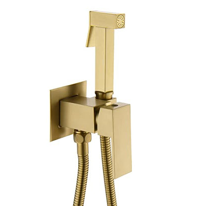 Handheld Bidet Sprayer Head Warm Water Mixing Kit Brushed Gold Brass | Square Bidet Hand Held Sprayer Shattaf Bathroom Attachment for Toilet with Concealed Hot and Cold Mixing Valve - color: Brushed Gold