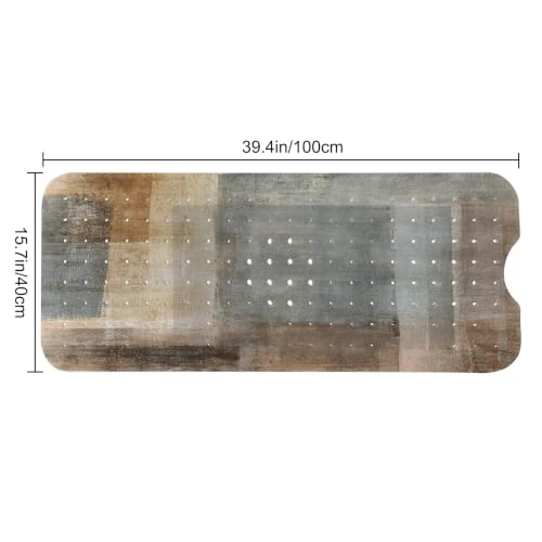 LNOND Brown Grey Bathtub Mat Non Slip, 40 X 16 Inch Tub Mat for Bathroom, Abstract Art Bath Tub Shower Mat with Drain Holes and Suction Cups - color: Brown Grey Abstract