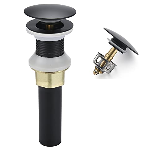 Rockgoya Bathroom Sink Drain,Drain Stopper Bathroom Sink Without Overflow,Pop Up Drain Assembly with Detachable Strainer Basket,Built-in Anti-Clogging Strainer,Stainless Steel Mattle Black - color: Mattle Black, style: Without Overflow