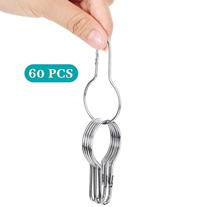 Queekay Metal Shower Curtain Hooks Reusable Hanging Clips,Silver,60 Pcs | Metal Rings for Bathroom Shower, Bedroom Curtains hooks, Rust Resistant Finish, Versatile Hangers, Home Kitchen Hanging Clip - color: Silver