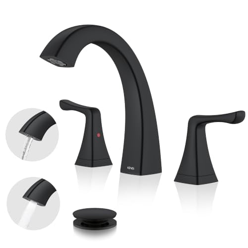 Black Bathroom Faucets for Sink 3 Hole 8 Inch 2 Handle Widespread | Bathroom Vanity Faucet with Pop Up Drain & Supply Lines, Lead-Free cUPC & NSF Certified, 8 Inch Faucet for Vanity RV Sink - color: Matte Black