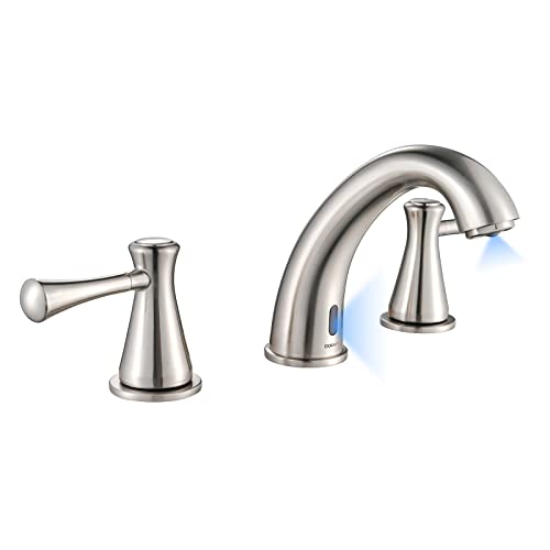Touchless Bathroom Faucet for 3 Holes 3 Handles, Controlling Temperature & Adjustable Water Flow, Short & Long Induction Modes, Auto Motion Sensor Bathroom Faucet Set (29183 Brushed Nickel) - color: 29183 Brushed Nickel