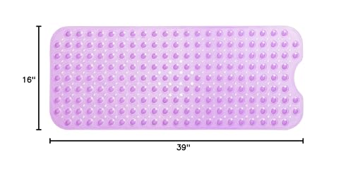 Extra-Long Non-Slip Bathtub & Shower Mat 39”x16” (Smooth/Non-Textured Tubs Only) Safe, Clean, Machine-Washable, Superior Grip&Drainage, Vinyl, Transparent Purple - color: Transparent Purple, size: 39" x 16" (Rectangular)
