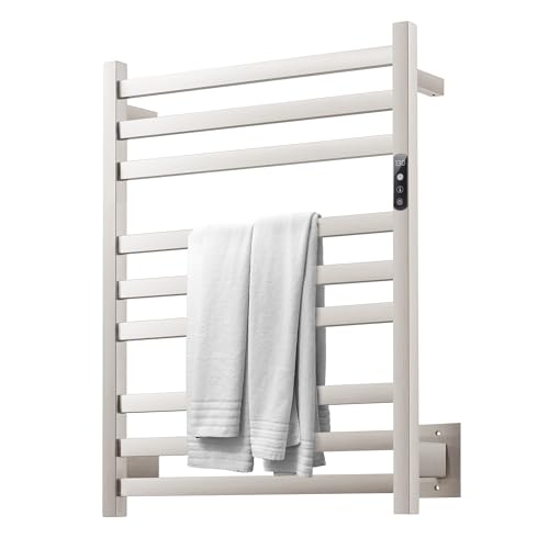 9 Bars Wall Mounted Towel Warmer, Heated Towel Rack for Bathroom, Smart Control with 24-Hour Timer, Plug-in or Hardwired Installation Hot Towel Rack, Stainless Steel Towel Warmer Rack