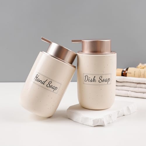 BosilunLife Foaming Soap Dispenser Set-Apricot Ceramic Foam Soap Dispenser | 12oz with Rust Proof Pump, Easy Pressing & Refillable,4Pcs Clear Stickers for Kitchen, Bathroom - 2 Pack - color: Apricot-foam Pump
