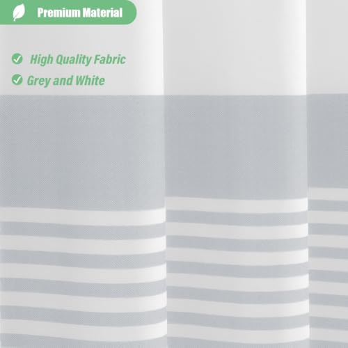 Grey Fabric Shower Curtain, Farmhouse Boho Striped Tassel Shower Curtains for Bathroom, Bohemian Textured Cloth Shower Curtain Set with Hooks, Water Repellent, Wrinkle Free, 72x72 - color: Grey, size: 72"W x 72"L (Pack of 1)