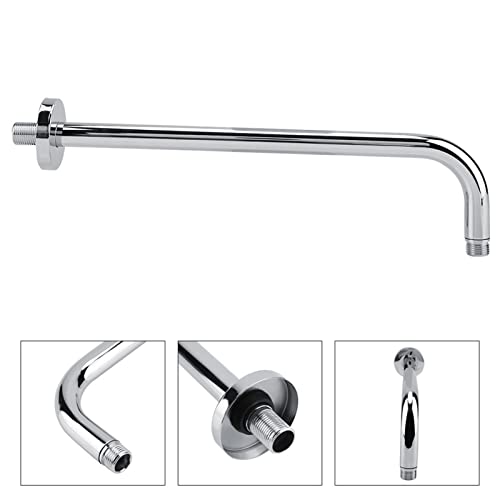 Yctze Extra Long Shower Arm with Wall Fixed Chrome Finish, Stainless Steel Rain Replacement Flange Set, 18in Extension Pipe for Rain Shower