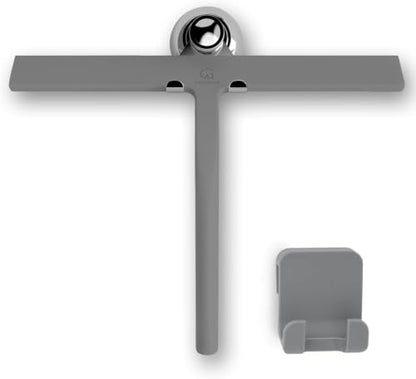 Silicone Shower Squeegee for Glass Doors & Mirrors with Stainless Steel Core, Streak-Free & No-Squeak Window Cleaning, 3-in-1 No-Drill Mount (Hook/Suction/Adhesive),Gray, 11 Inches | Streak-Free & No-Squeak Window Cleaning, Stainless Steel Core, Hook/Suct