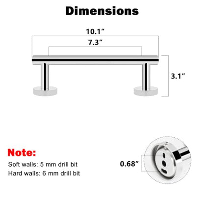 NearMoon Bath Towel Bar, Thicken Stainless Steel Shower Towel Rack Holder Wall Mounted for Bathroom, 10-lnch Overall Length-7-lnch Usable Hanging Space (1 Pack, Chrome Finish) - color: Chrome Finish, size: 10 Inch