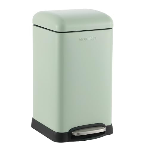 happimess Betty Retro Mini 3.2 Gal Step Trash Can, Pistachio Gelato | Soft-Close Lid, Removable Liner, Iron, Hands-Free Pedal, Satin Finish, Non-Skid Base, Built-In Damper, Modern, Minimalistic - color: Pistachio Gelato