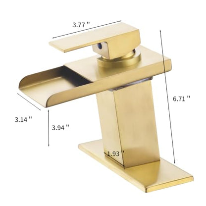 LED Waterfall Bathroom Faucet, Brushed Gold RV Bath Vanity Faucet for Sinks - 1 or 3 Hole Mount