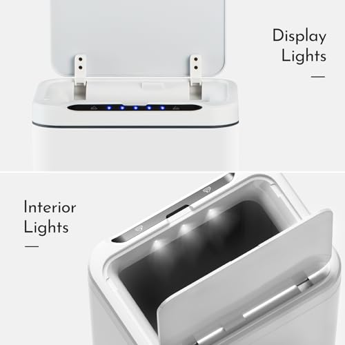ELPHECO Stainless Steel Office Trash Can 6.6 Gallon Motion Sensor White | Automatic Garbage Bin Rectangular Touch Free Waste Bin for Hotel and Living Room, 2AA - color: White