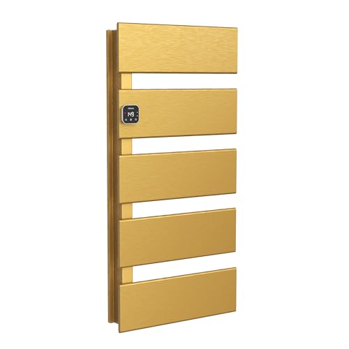 L Series Electric Towel Warmer for Bathroom, 5 Panel, Gold | Thermo Control and Timer, Fast Heat in 3 Mins, Dry Towels in 4 hrs, Memory Function, Work with Smart Plug, Left-Wiring - color: Gold, size: 5 Panel