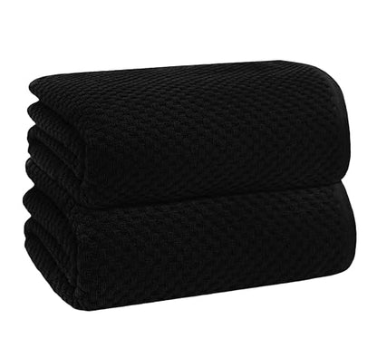 COTTON CRAFT Euro Spa Waffle Weave Bath Sheet - Set of 2 Black Towel Sheets | Pure 100% Ringspun Cotton Oversized Luxurious Towel Set - Soft Plush Super Absorbent Low Lint Quick Dry - 35 x 70 inches - color: Black, size: 2 Pack Bath Sheet