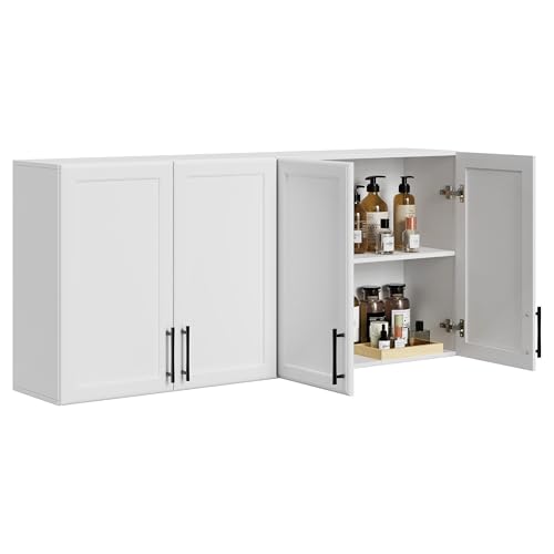 Furnaza 48" W White Kitchen Wall Mounted Cabinets with Adjustable Shelf | Upper Wall Cabinets With Two Shaker Doors for Laundry Room,Bathroom,Garage,Easy to Assemble - color: White, size: 24"x 2pcs