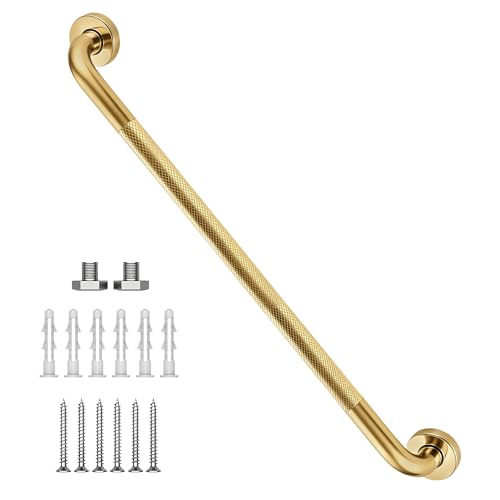 32 Inch Shower Grab Bar, Brushed Gold Anti Slip Safety Bars, 304 Stainless Steel Bathroom Handrail, Handicap Grab Bars for Wall, Shower Grip Handle for Seniors Elderly Injury Assist Bath (1.25" Dia) - color: Gold, size: 32 Inch