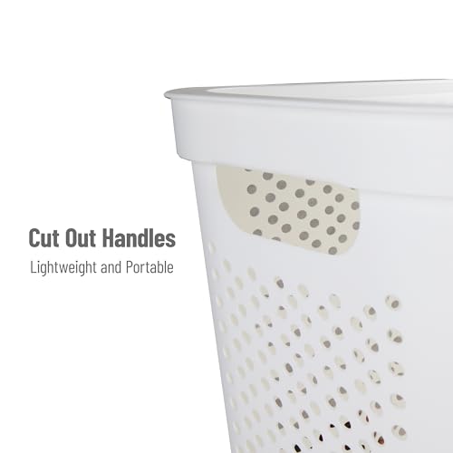Mind Reader Slim Laundry Hamper with Lid, 60L Clothes Basket, Ventilated Plastic, White - color: White, size: Single