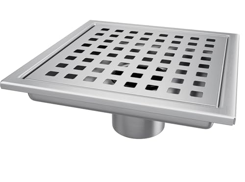 Square Shower Drain,Shower Drain 4 inch with Removable Grate Cover | Square Hole Panel,Corrosion Resistant 304 Stainless Steel Shower Floor Drain with Hair Catcher Fits Bathroom Balcony Kitchen - color: Stainless Steel, size: 4 inch+No Base