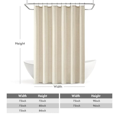 MIULEE W72*L84 Extra Long Linen Shower Curtain Natural 12 Metal Hooks | Boho Farmhouse, Heavy, Buttonhole Fabric Curtain Set, Waterproof Thick Cloth Neutral Curtains, Bathroom - color: Natural, size: 72"W x 84"L (Pack of 1)