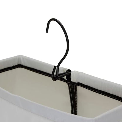 Household Essentials Door Hanging Laundry Bag in Washable Canvas with Loop Handle, White with Black Trim - color: White/Black