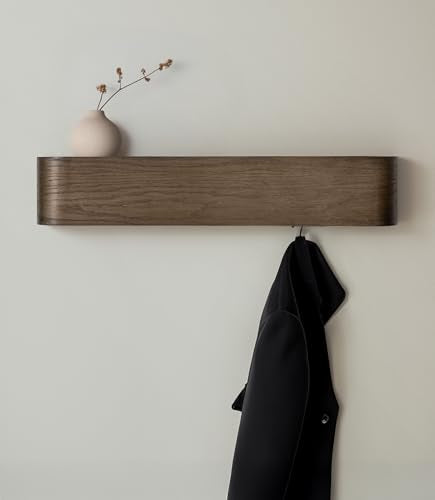 Kazai. Wall-Mounted Coat Rack 'Toke' - Modern Design Coat Rack with Hidden Wall Hooks - Solid Wood Veneer Panel Coat Hanger - Oak, Dark - color: Oak, Dark, size: 5 Hooks