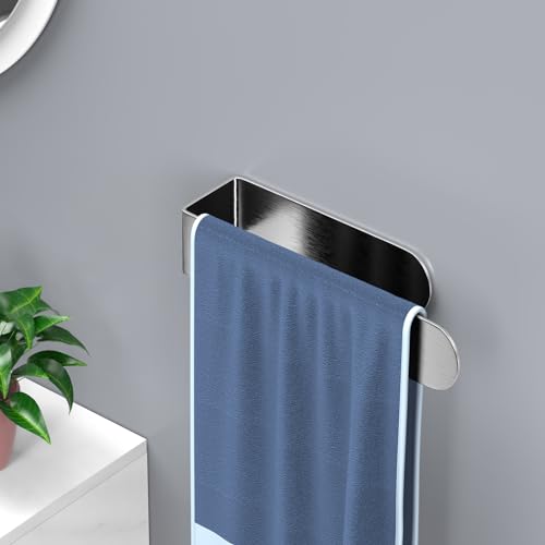 HUFEEOH Hand Towel Holder, Silver Hand Towel Bar, Self Adhesive Bathroom Towel Bar Stick on Wall, Stainless Steel Brushed - color: Silver, size: 8 Inch