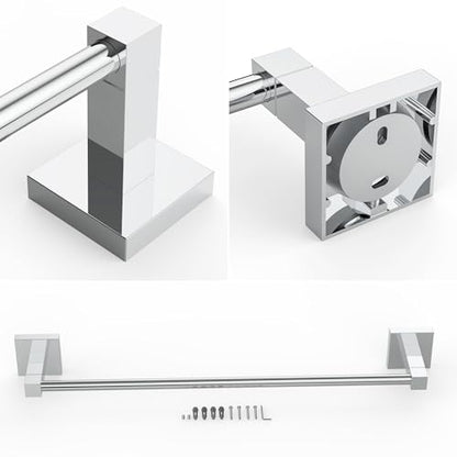 RUACQ Towel Bar 18" Towel Racks for Bathroom Wall Mounted, Chrome | One-Piece Bath Towel Holder, Total Length 20 Inch Single Towel Rod, 304 Stainless Steel Rustproof, Square Base, Heavy Duty - color: Chrome, size: 18 inch(Center to Center) Single Bar
