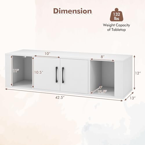 GIANTEX Wall Mounted Storage Cabinet 2 Cube Floating Media Hanging Desk W/2 Doors and 2 Open Shelves, Home Office Furniture for Kitchen, Bathroom, Living Room Floating Console Hutch (White) - color: White