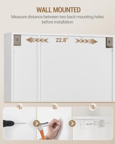 Hzuaneri Bathroom Cabinet with Mirror, Wall Cabinet with Storage Space | Wall Mounted with Reversible Install Storage Space,6 Open Compartments,3 Hidden Storage Shelves,Hooks,6.5"Dx25.6"Wx 31.5"H