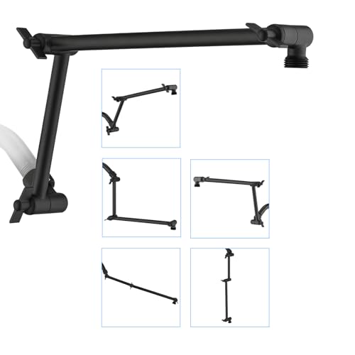 PDPBath Brass 16 Inch Shower Head Extension Arm, Upgrade Flexible Height & Angle Adjustable Shower Arm Extender with Lock Joints, for Fixed Shower Head & Handheld Shower Head, Matte Black - color: Matte Black, style: 6 Inch + 10 Inch