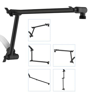 PDPBath Brass 16 Inch Shower Head Extension Arm, Upgrade Flexible Height & Angle Adjustable Shower Arm Extender with Lock Joints, for Fixed Shower Head & Handheld Shower Head, Matte Black - color: Matte Black, style: 6 Inch + 10 Inch