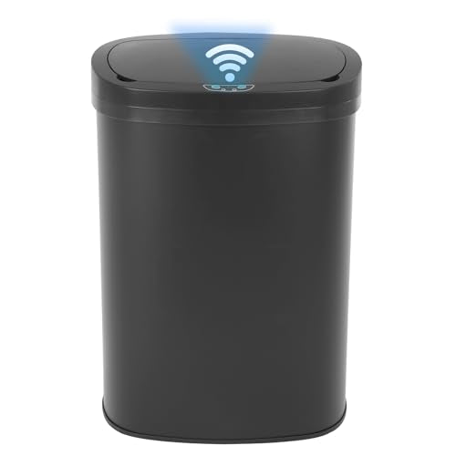 PayLessHere Kitchen Trash Can Automatic Trash Can with Lid 50 Liter 13 Gallon Touch Free High-Capacity Brushed Stainless Steel Waste Bin for Bathroom Bedroom Home Office (Black) - color: Black