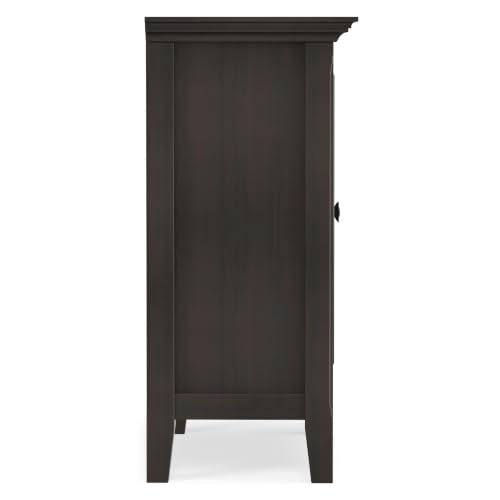 SIMPLIHOME Amherst 32" Wide Solid Wood Cabinet in Hickory Brown | Transitional-style low storage cabinet with adjustable shelves for organized living room, entryway or dining area storage.