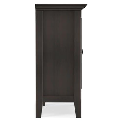 SIMPLIHOME Amherst 32" Wide Solid Wood Cabinet in Hickory Brown | Transitional-style low storage cabinet with adjustable shelves for organized living room, entryway or dining area storage.