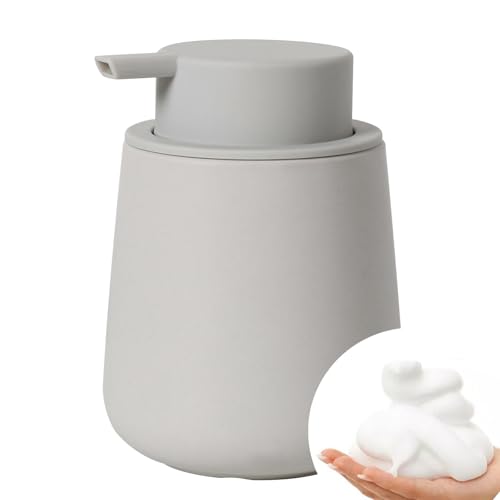 Bosilunlife 12Oz Ceramic Foam Soap Dispenser for Bathroom Kitchen Counter | Premium countertop foam pump creates delicate dense foam, stable desktop placement, Matte Light Grey - color: Matte Light Grey