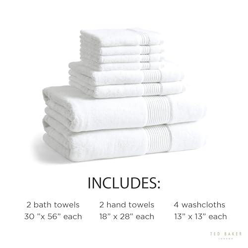 Ted Baker 8-Pc Towel Set, 2 Bath 2 Hand 4 Washcloths 100% Cotton White - color: White, size: 8 pc Towel Set - 2 Bath, 2 Hand, 4 Washcloths