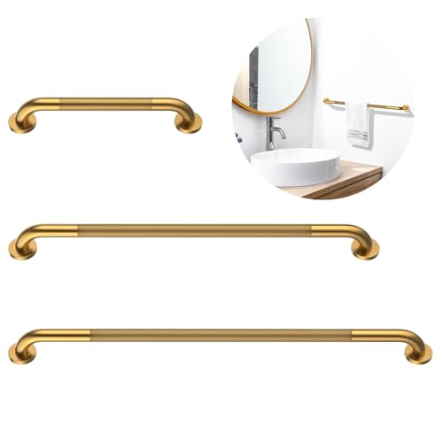 Munzong 3 Pack Anti Slip Shower Grab Bar for Commercial 18" 36" 42" Gold | Bathroom Grab Bar Bundle 1.25" Diameter Handicap Balance Bar Safety Hand Rail for Elderly Injury Senior Assist Bath - color: Gold, size: 18",36",42"