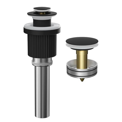 Hibbent Metal Bathroom Sink Drain & Stopper Fit with or Without Overflow | Universal Drain Stopper with Detachable Stainless Steel & Brass Strainer Basket for Lavatory Vanity Vessel Sink, Matte Black - color: Matte Black