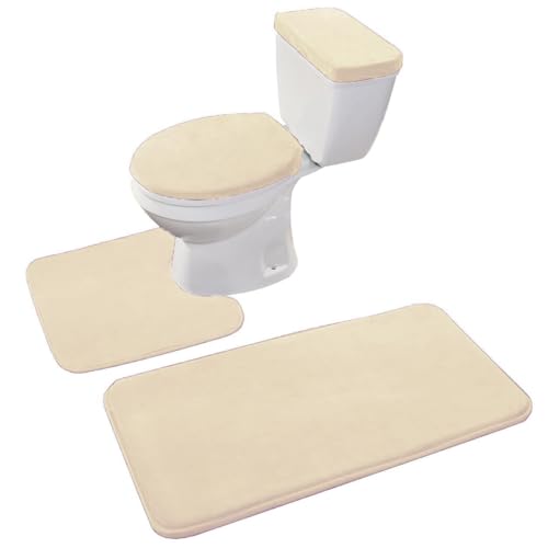 Madeals Memory Foam Bathroom Toilet Rug Set 4 Piece with Toilet Lid Cover and Tank Covers Beige - color: Beige