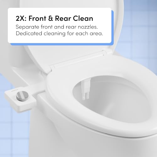 TUSHY Fresh Dual Nozzle Cool Water Bidet, Brushed Brass Knob | Ultra Slim Toilet Seat Attachment, Non-Electric, 180° Front and Rear Wash, Self-Cleaning, 10 Minute DIY Install - color: Brushed Brass Knob, style: Dual Nozzle