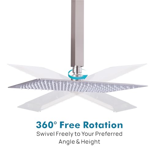 12 x 10 Inch Rain Shower Head Full Body Coverage, Brushed Nickel | Rainfall, Ceiling or Wall Mount, Waterfall, High Pressure, Square ALL Metal