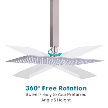 12 x 10 Inch Rain Shower Head Full Body Coverage, Brushed Nickel | Rainfall, Ceiling or Wall Mount, Waterfall, High Pressure, Square ALL Metal