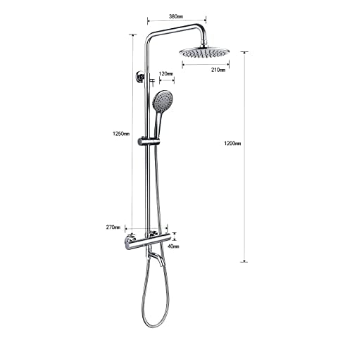 Outdoor Shower Faucet Set 8" Round Shower Head 3 Function Thermostatic Rainfall Shower Faucet Set Handheld Sprayer with Constant Temperature Polished Chrome with Height Adjustable Slide Bar