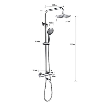 Outdoor Shower Faucet Set 8" Round Shower Head 3 Function Thermostatic Rainfall Shower Faucet Set Handheld Sprayer with Constant Temperature Polished Chrome with Height Adjustable Slide Bar