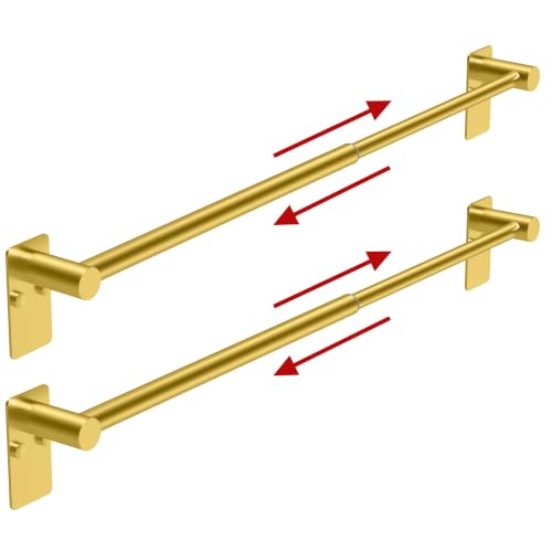 Towel Bar, Adhesive or Drill Wall Mount, Brushed Gold, 2 Pack | Adjustable 16.7 to 28.5 Inch, 304 Stainless Steel Hand Towel Holder, Square Base Towel Racks for Bathroom, Kitchen Use - color: Extended Length–gold
