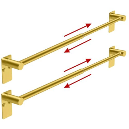 Towel Bar, Adhesive or Drill Wall Mount, Brushed Gold, 2 Pack | Adjustable 16.7 to 28.5 Inch, 304 Stainless Steel Hand Towel Holder, Square Base Towel Racks for Bathroom, Kitchen Use - color: Extended Length–gold
