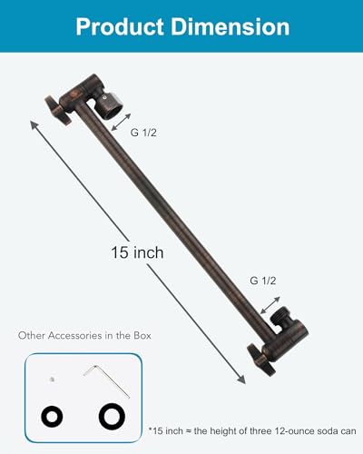 15 Inch Extra Long Adjustable Shower Head Extension Arm With Locking Set Screw, Singing Rain 304 Stainless Steel Angle Height Adjustable, G1/2 Universal Connector Compatible (Oil Rubber Bronze) - color: 4. Oil Rubbed Bronze, style: 15 inch