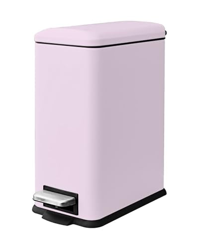Bathroom Trash Can, Small Trash Can with Lid, Pink Cute Trashcan | 1.3 Gal, Trash Can with Removable Inner Bucket, Soft Close lid, Stainless Steel Step Pedal Garbage Can for Bathroom, Bedroom - color: Pink