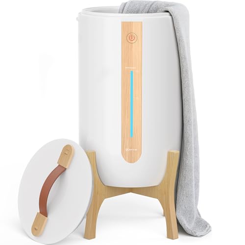 Keenray Towel Warmer for Bathroom, Towel Warmer Bucket with Heating Progress Bar, Fragrance Disc Holder, Leather Handle, Auto Shut-Off Towel Bucket Fits Up to Two 40" x 70" Towels, Blankets White - color: White/Wood, size: 19L